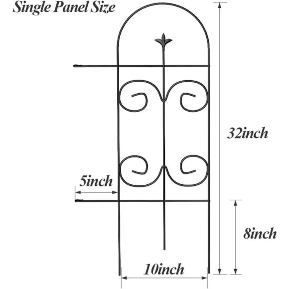 Decorative Garden Fence GFP006 32inx10ft  8 Panels Rustproof Black Iron Border